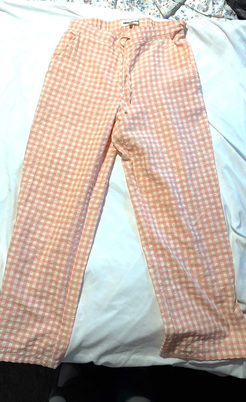 Charming Sonderhaus Peach & Cream Gingham Cotton Pants 100% Cotton XS